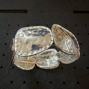 Chunky Silver Tone Organic Disc Bracelet
